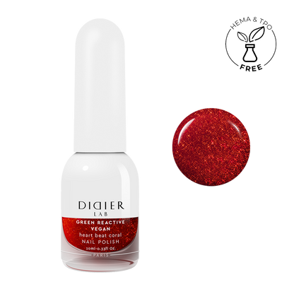 Зелен реактивен, веган лак за нокти, green reactive nail polish,  "Didier Lab", heart beat coral, 10 мл