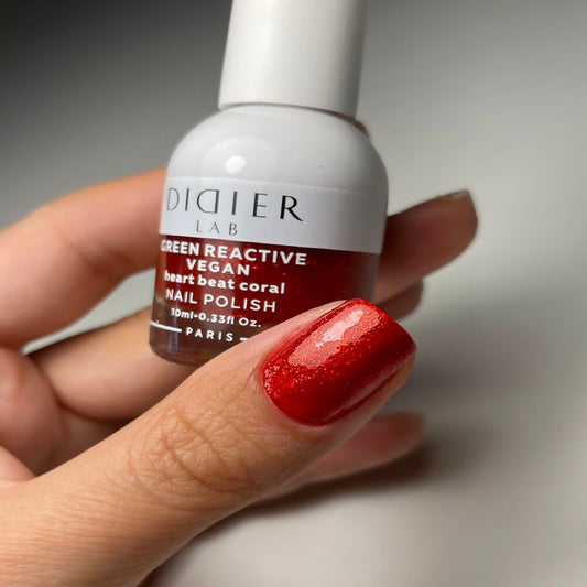 Зелен реактивен, веган лак за нокти, green reactive nail polish, "Didier Lab", heart beat coral, 10 мл